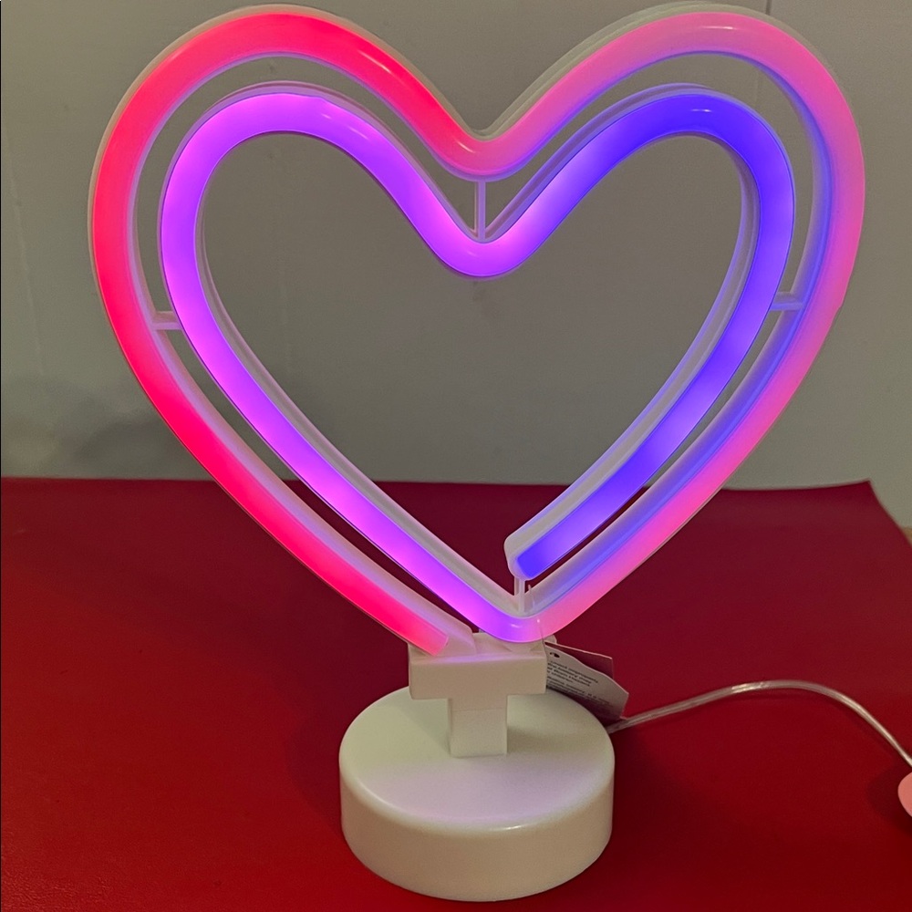 LED Heart Neon Table Lamp - Pink & Purple 7.5”W 9.25”H
